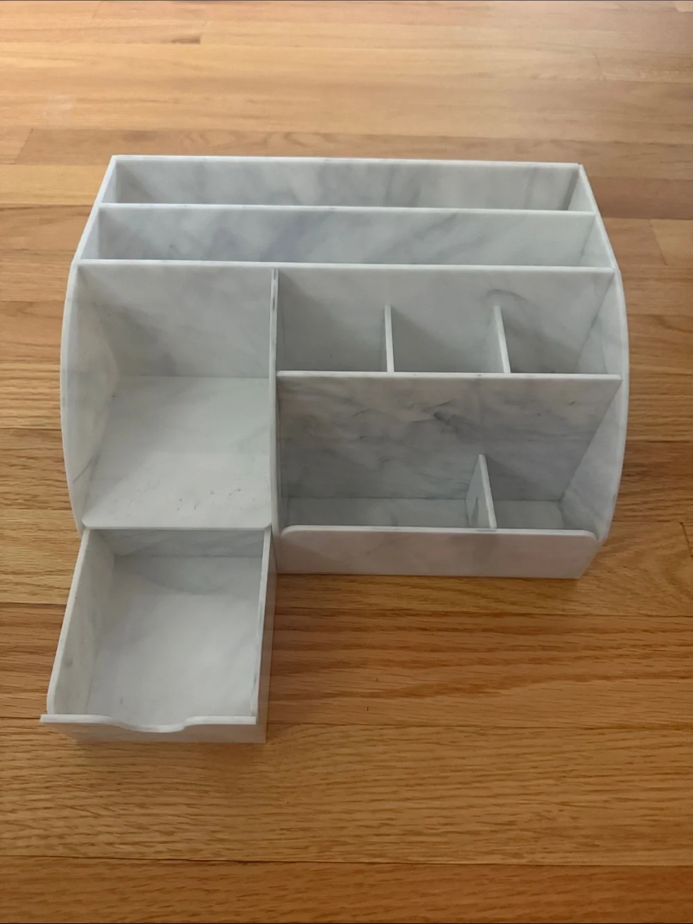 Marble-Effect White Desktop Organizer - Multi-Compartment Storage